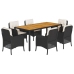 Set de comedor de jardín 7 pzas y cojines ratán sintético negro