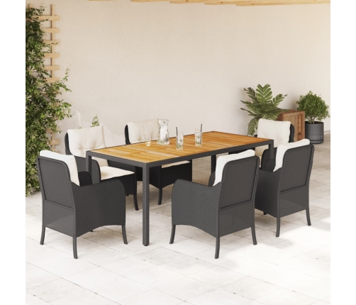Set de comedor de jardín 7 pzas y cojines ratán sintético negro