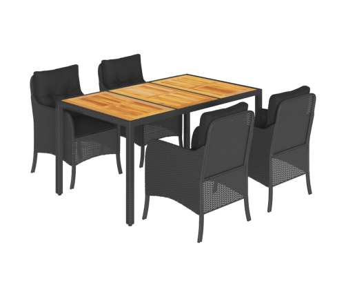 Set de muebles jardín 5 pzas con cojines ratán sintético negro