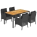 Set de muebles jardín 5 pzas con cojines ratán sintético negro