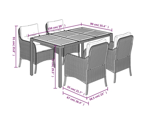 Set de muebles jardín 5 pzas con cojines ratán sintético negro