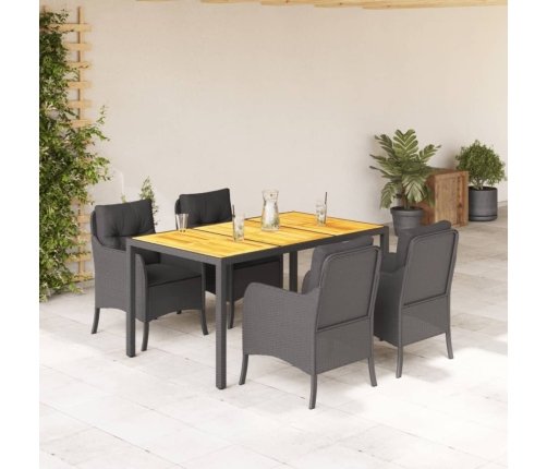 Set de muebles jardín 5 pzas con cojines ratán sintético negro