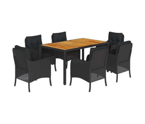 Set de comedor de jardín 7 pzas y cojines ratán sintético negro
