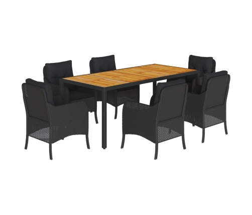 Set de comedor de jardín 7 pzas y cojines ratán sintético negro