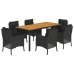 Set de comedor de jardín 7 pzas y cojines ratán sintético negro