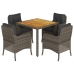 Set comedor de jardín 5 piezas con cojines ratán sintético gris