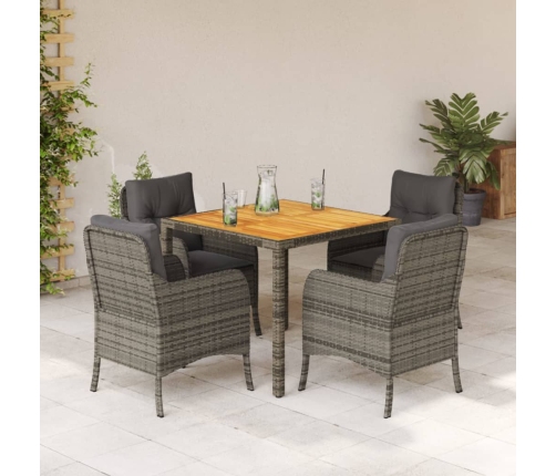 Set comedor de jardín 5 piezas con cojines ratán sintético gris