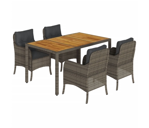 Set comedor de jardín 5 piezas con cojines ratán sintético gris