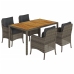 Set comedor de jardín 5 piezas con cojines ratán sintético gris
