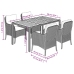 Set comedor de jardín 5 piezas con cojines ratán sintético gris