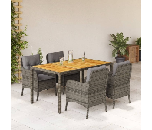 Set comedor de jardín 5 piezas con cojines ratán sintético gris
