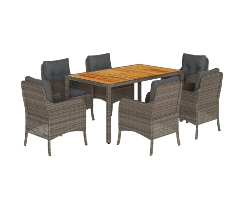 Set comedor jardín 7 pzas y cojines ratán sintético gris