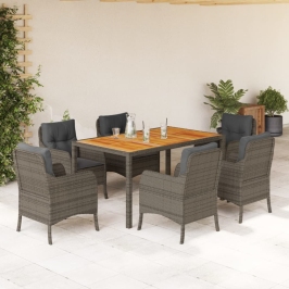 Set comedor jardín 7 pzas y cojines ratán sintético gris