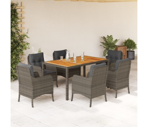 Set comedor jardín 7 pzas y cojines ratán sintético gris