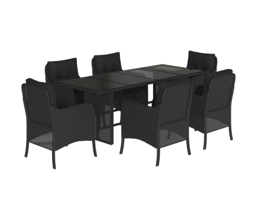 Set de comedor de jardín 7 pzas y cojines ratán sintético negro