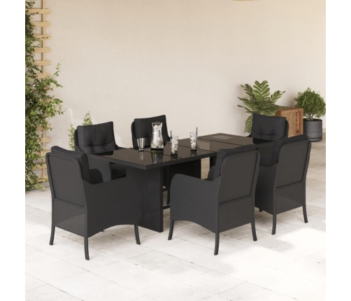 Set de comedor de jardín 7 pzas y cojines ratán sintético negro