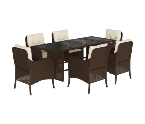 Set comedor de jardín 7 pzas con cojines ratán sintético marrón