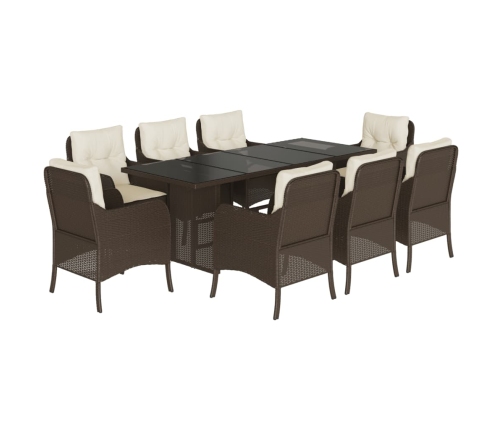 Set comedor para jardín 9 pzas y cojines ratán sintético marrón