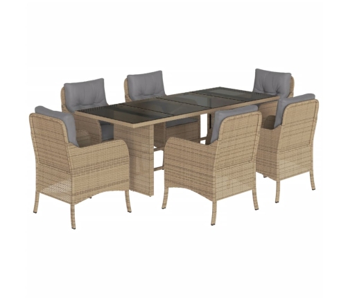 Set comedor de jardín 7 pzas con cojines ratán sintético beige
