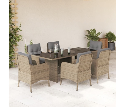 Set comedor de jardín 7 pzas con cojines ratán sintético beige