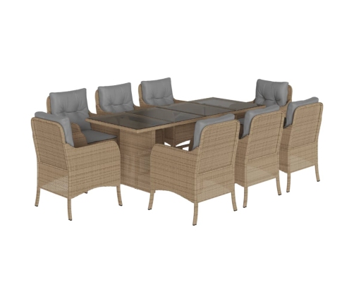 Set comedor de jardín 9 pzas con cojines ratán sintético beige