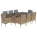 Set comedor de jardín 9 pzas con cojines ratán sintético beige
