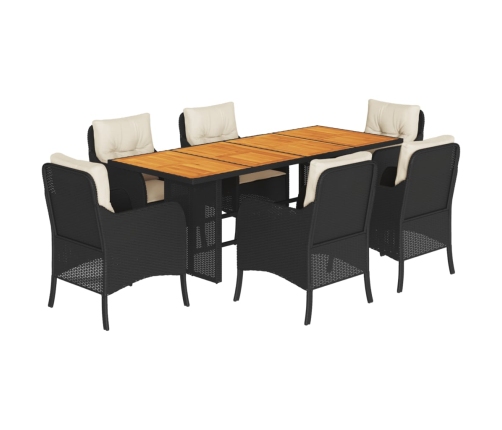 Set de comedor de jardín 7 pzas y cojines ratán sintético negro