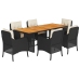 Set de comedor de jardín 7 pzas y cojines ratán sintético negro