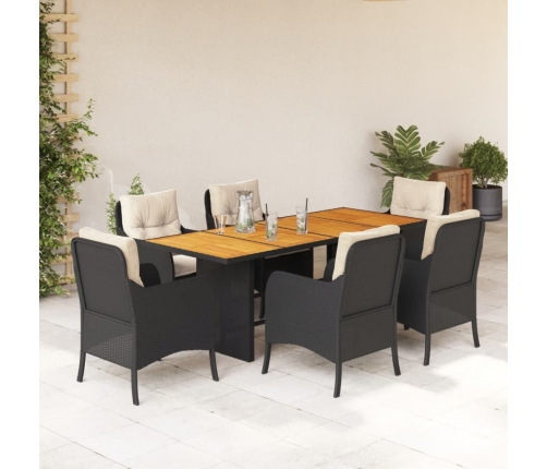 Set de comedor de jardín 7 pzas y cojines ratán sintético negro