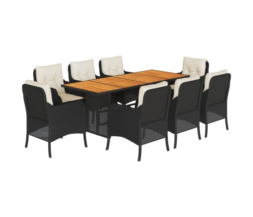 Set de comedor de jardín 9 pzas y cojines ratán sintético negro