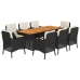 Set de comedor de jardín 9 pzas y cojines ratán sintético negro