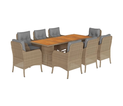 Set comedor de jardín 9 pzas con cojines ratán sintético beige