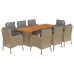 Set comedor de jardín 9 pzas con cojines ratán sintético beige