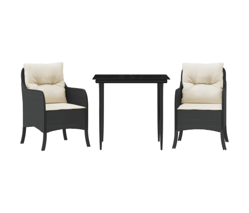 Set comedor de jardín 3 pzas con cojines ratán sintético negro