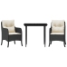 Set comedor de jardín 3 pzas con cojines ratán sintético negro