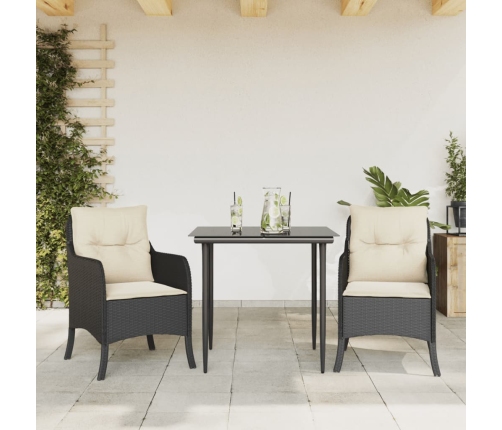 Set comedor de jardín 3 pzas con cojines ratán sintético negro