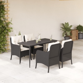 Set de muebles jardín 5 pzas con cojines ratán sintético negro