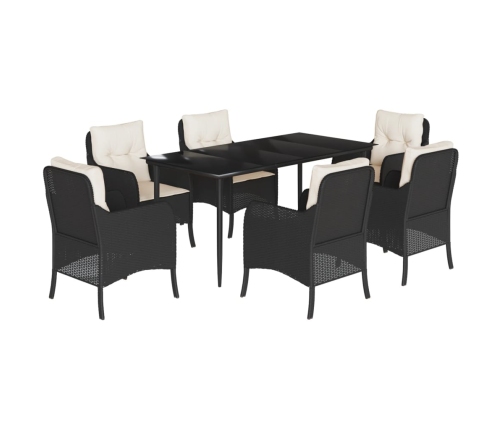 Set de comedor de jardín 7 pzas y cojines ratán sintético negro