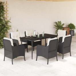 Set de comedor de jardín 7 pzas y cojines ratán sintético negro