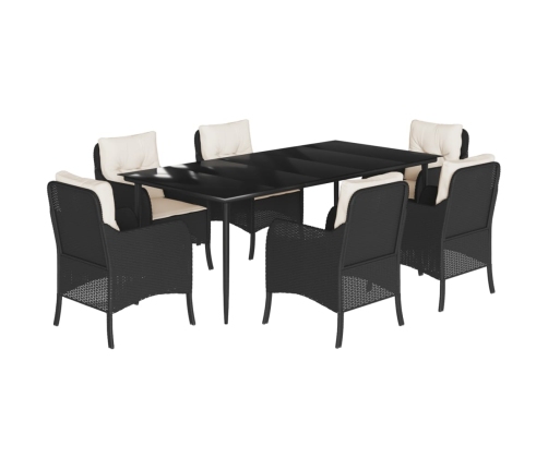 Set de comedor de jardín 7 pzas y cojines ratán sintético negro