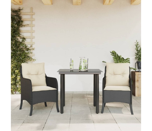 Set comedor de jardín 3 pzas con cojines ratán sintético negro