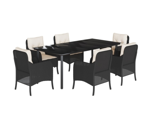 Set de comedor de jardín 7 pzas y cojines ratán sintético negro