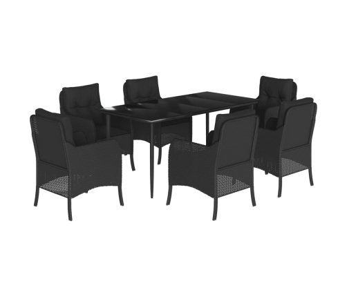 Set de comedor de jardín 7 pzas y cojines ratán sintético negro