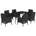 Set de comedor de jardín 7 pzas y cojines ratán sintético negro