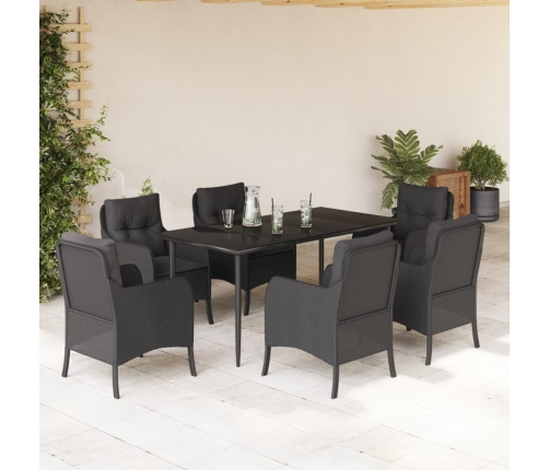 Set de comedor de jardín 7 pzas y cojines ratán sintético negro