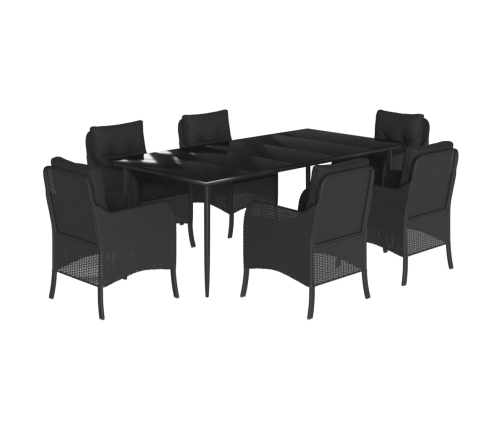 Set de comedor de jardín 7 pzas y cojines ratán sintético negro