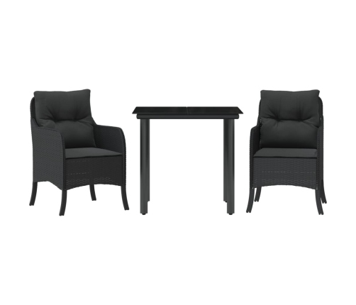 Set comedor de jardín 3 pzas con cojines ratán sintético negro