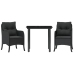 Set comedor de jardín 3 pzas con cojines ratán sintético negro