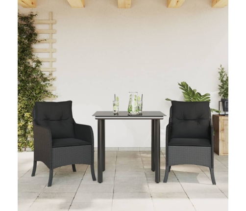 Set comedor de jardín 3 pzas con cojines ratán sintético negro