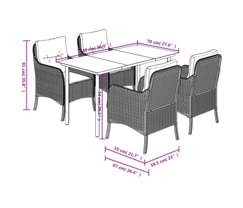 Set de muebles jardín 5 pzas con cojines ratán sintético negro